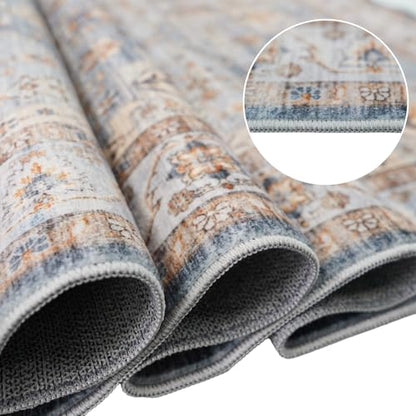 Washable Hallway Runner Rug 2x3: Living Room Rug Farmhouse Distressed Mat - color: Blue, size: 2' x 3' (Rectangular)