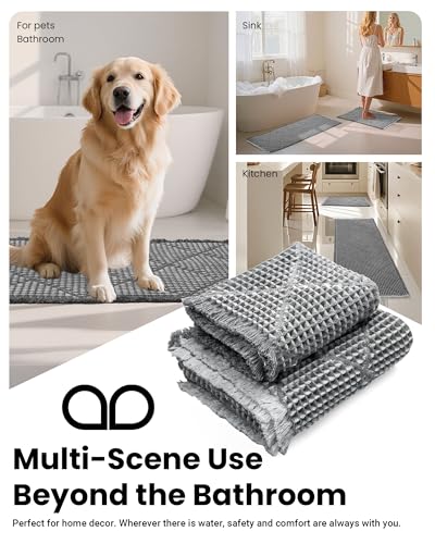 Waffle Bath Mat Set, Non Slip Bathroom Rugs 2 Piece, Gray & Light Gray - color: Grey & Light Grey