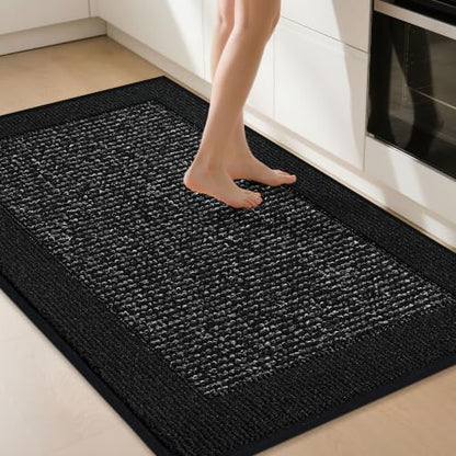 BEQHAUSE Kitchen Rugs 32"x48", Non Slip Kitchen Floor Mats Washable, Black - color: Black, size: 32" X 48" (Rectangular)