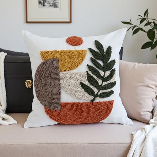 Woven Tufted Boho Throw Pillow Covers 18x18 Inch, - color: Botanical Geometry Tufted