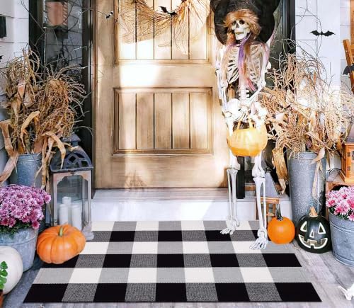 Buffalo Plaid Door Mats Outdoor 24"x35",Black and White Layered Doormat - color: Black White, size: 2' x 3' (Rectangular)