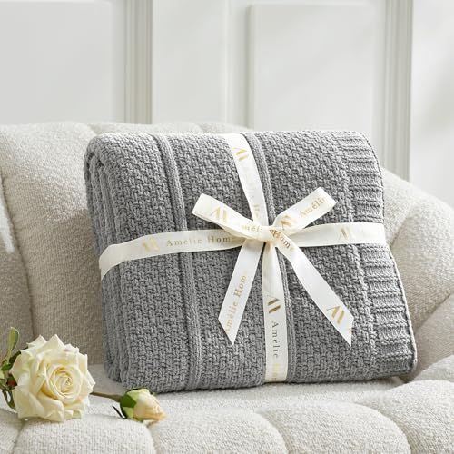 Amélie Home Chenille Knit Throw Blanket, Mist Gray 50"x60" - color: Mist Gray, size: 50" X 60"