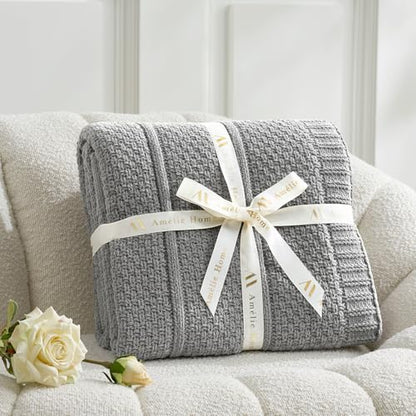 Amélie Home Chenille Knit Throw Blanket, Mist Gray 50"x60" - color: Mist Gray, size: 50" X 60"