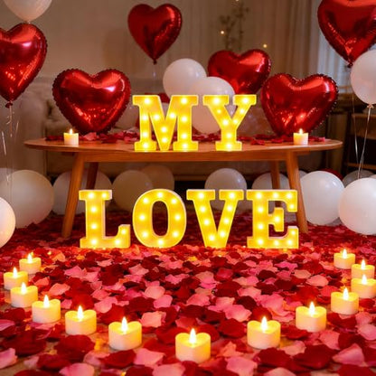 My Love Light up Letters, Include Tea Lights Candles, Latex Balloons, Aluminum Balloons and Rose Petals, Special Festival, Surprise Gifts for Women and Men - color: MY LOVE