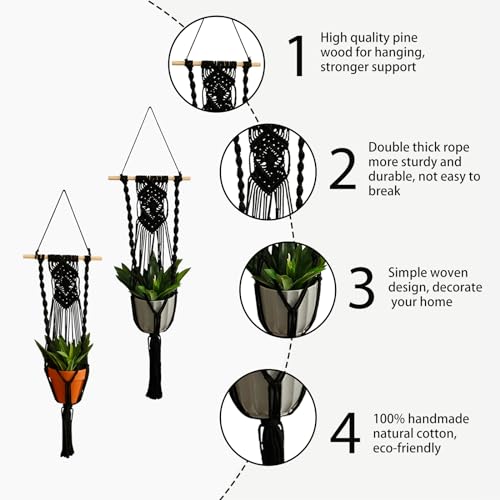 Artilady Macrame Plant Hanger Black, Boho Hanging Planter for Indoor Plants - color: Black D