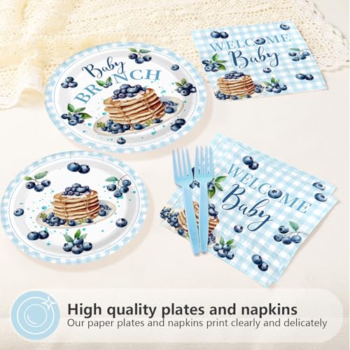 96Pcs Blueberry Baby Brunch Party Decorations for Baby Shower Serves 24 - style: Blueberry Muffin Baby Shower Plates