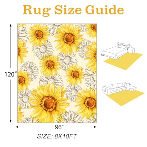 AooHHooA Sunflower Area Rug 8x10, Sunflower Rugs for Living Room, Yellow - color: Sunflower-1, size: 8' x 10' (Rectangular)