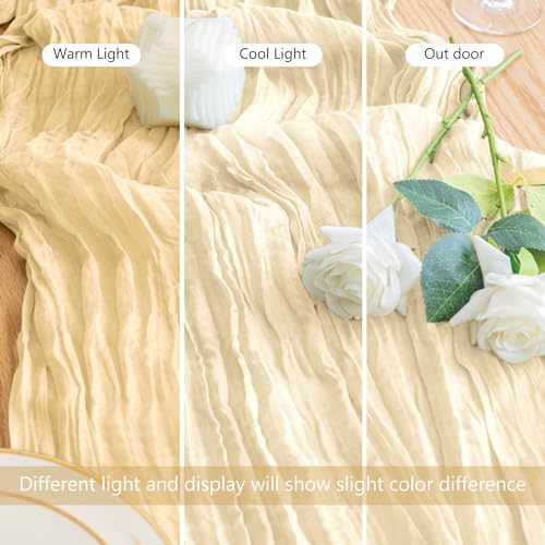 Cheesecloth Table Runner 10FT Beige Boho Gauze Rustic Sheer Runners - color: Beige, size: 1 Pack