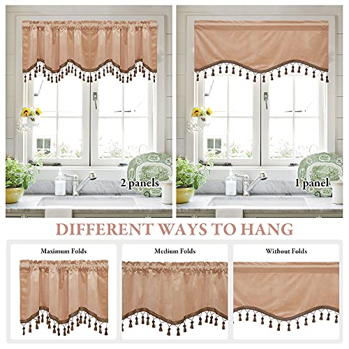 StangH Blush Beige Tassel Velvet Valances Curtains 52x18 Inch, 2 Panels - color: Blush Beige, size: 52"W x 18"L (Pack of 2)
