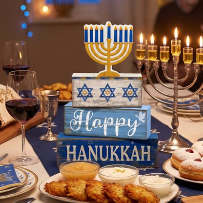 Lineshading 4 Pcs Hanukkah Table Decor for Home, Wooden Menorah Block Signs - style: Candlestick 2