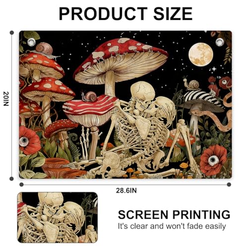 Gothic Skull & Mushroom Tapestry Banner Flag Dark Academia Skull Wall Decor - color: Multi 0664