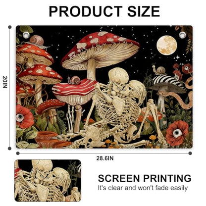 Gothic Skull & Mushroom Tapestry Banner Flag Dark Academia Skull Wall Decor - color: Multi 0664