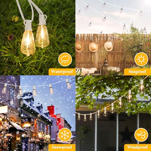 Brightever 50FT LED String Lights 27 Bulbs Outdoor Waterproof Dimmable - color: White Wire Warm White, size: 50FT