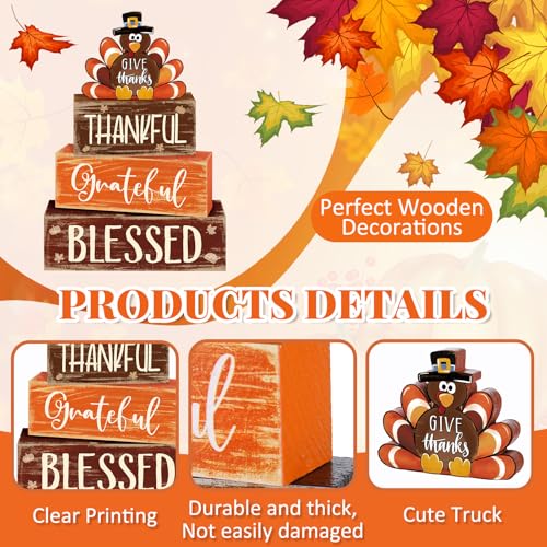 4 Pcs Thanksgiving Decor for Home Thankful Turkey Table Centerpiece Signs - style: Cute Turkey