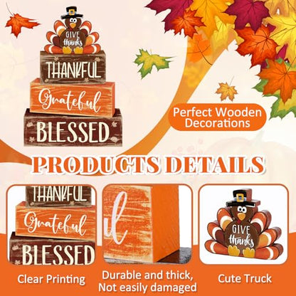 4 Pcs Thanksgiving Decor for Home Thankful Turkey Table Centerpiece Signs - style: Cute Turkey