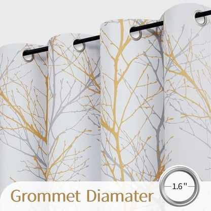 FMFUNCTEX 100% Blackout Mustard Yellow Branch Curtains 84 Inch 2 Panels - color: Grommet | Mustard Yellow, size: 52"W x 84"L (Pack of 2)