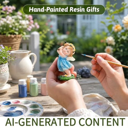 XJar Garden Fairy Figurine, Hand Painted Resin Yard Decor Statue - color: Flower Fairy Gardener-blue