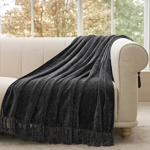 EverGrace Chenille Knit Throw Blanket for Couch, 50"x60", Iron Black - color: Iron Black, size: 50"x60"