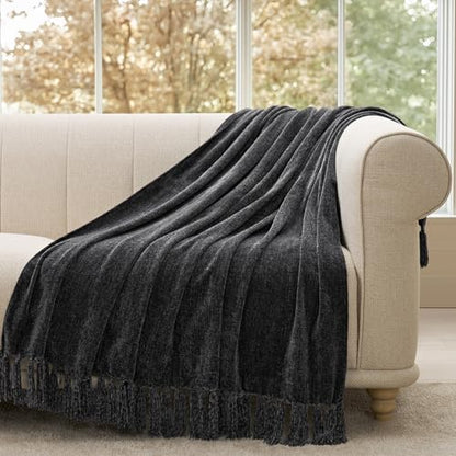 EverGrace Chenille Knit Throw Blanket for Couch, 50"x60", Iron Black - color: Iron Black, size: 50"x60"