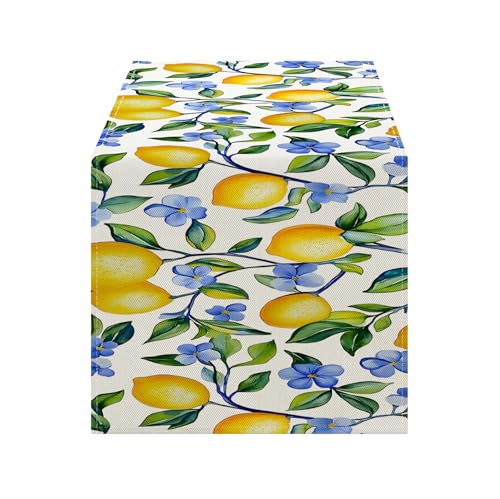 OYIMUA Yellow Lemon Flower Summer Table Runner 13 x 72 Inches Runners for Tables Spring Decorations for Home Indoor and Outdoor Party Decor - color: Lemon-b, size: 13" x 72", Table Runner