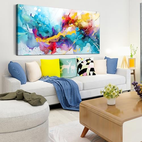LAOTOART Abstract Canvas Wall-Art for Living Room - Colorful Wall Art Bedroom Office Artwork Wall Decor Ready to Hang Size 24" x 48" - color: Blue 1, size: 47.2"L x 24"W