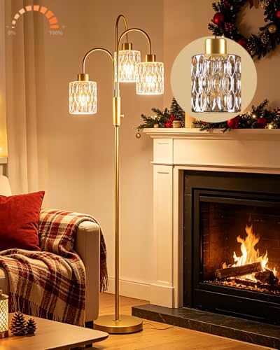 Amber Glass Floor Lamp 3-Light 70" Gold Dimmable Modern Tall Standing Lamps - color: Amber Cylinder-Gold