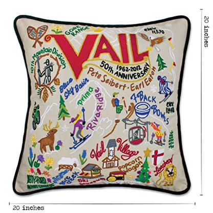 Catstudio Ski Vail Hand Embroidered Pillow, Decorative Throw Pillow - color: Ski Vail