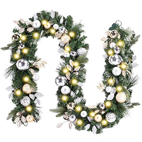 WANNA-CUL Pre-Lit 9ft Christmas Garland with Lights 50LED Pale Gold Baubles - color: 03-champagne Gold