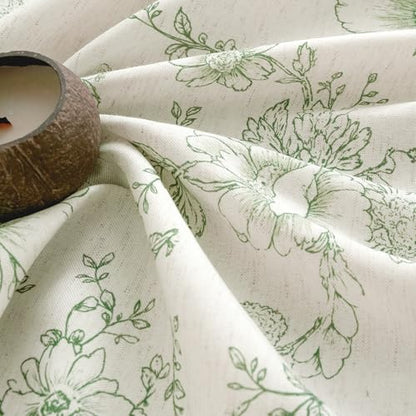 LAMIT Floral Linen Bedroom Curtains 63 Inches Long, Olive Green, 2 Panels - color: Olive Green, size: 52"W x 63"L (Pack of 2)