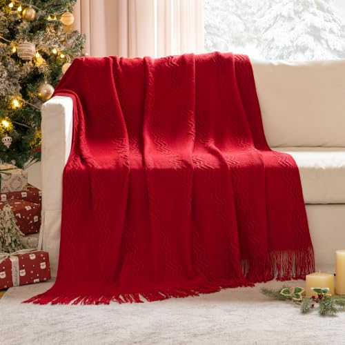 MIULEE Christmas Red Knitted Boho Throw Blanket for Couch 50"x60" - color: Christmas Red, size: 50" x 60"
