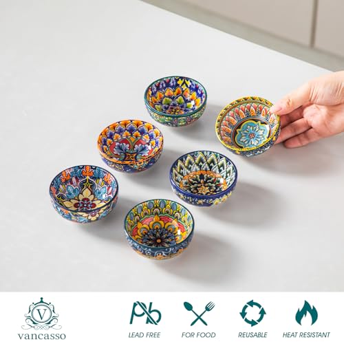 vancasso SIMI 2.7 Oz Ceramic Dipping Bowls Set of 6, Bohemian Sauce Bowls