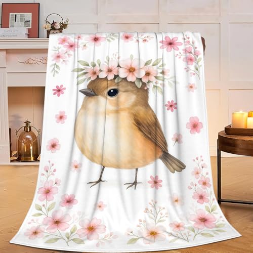 Bird Blanket Sparrow Bird Flowers Throw Blanket Gifts for Women Girls Fleece Fuzzy Soft Cozy Flannel Cute Birds Bedding Plush Warm Stuff for Kids Adults Sofa Bed Couch 40 x 50 Inch - color: Bird, size: 50"x40"