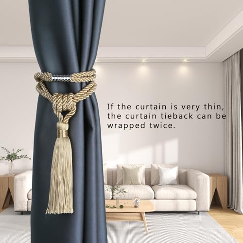 2 Pack Curtain Tiebacks Handmade Tassel Rope Curtain Holdbacks - color: Gold, size: 2 Pack