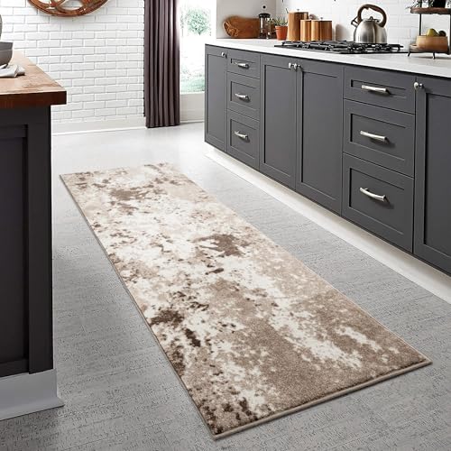 Keen Home Design Abstract Non-Shedding Runner Rug, Soft Thick Pile, 2x10 - color: Skies Beige, size: 2'8" x 9'11" (Runner)