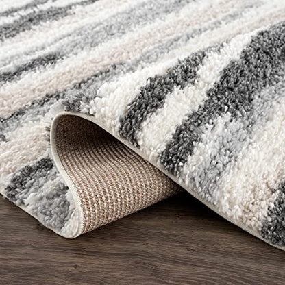 Hauteloom Lux Shag - Moroccan Farmhouse Living Room Shaggy Area Rug - Bohemian Shag Rug - Plush High Pile - Southwestern Boho Soft Carpet - Tribal Aztec - Grey, Off White, Beige - 5'3" x 7'3" - color: Cream, Beige, Gray / Zoya, size: 5'3" x 7'3" (Rectangu