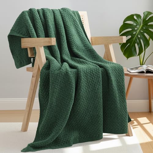 Whale Flotilla Summer Chunky Chenille Knit Twin Size Blanket for Couch, Bed - color: Deep Green, size: Twin(60x80 Inch)