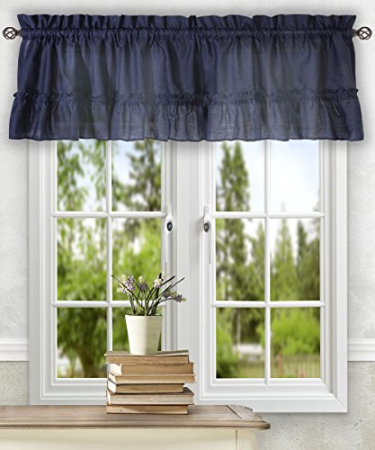 Ellis Curtain Stacey 54-by-13 Inch Ruffled Filler Valance (Navy) - color: Navy