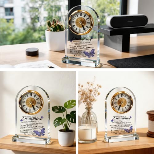 WKYAER Daughter Gifts Acrylic Desk Clock, to My Daughter Quote Keepsake, Butterfly Wildflower Decor, Inspirational Birthday Present, Birthday Graduation, 4.3 x 7.8 in - color: Gift 16