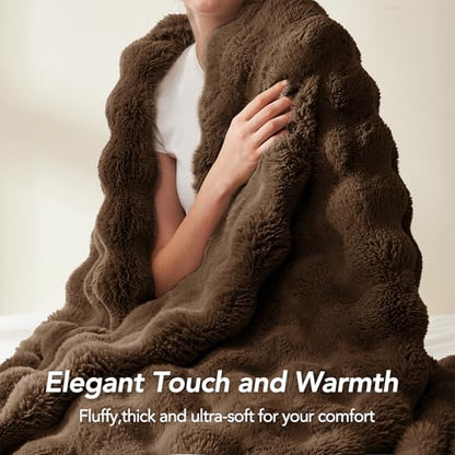 L'AGRATY Faux Rabbit Fur Throw Blanket for Couch, 90'' x 108'', Cocoa Brown - color: Cocoa Brown, size: 90" x 108"