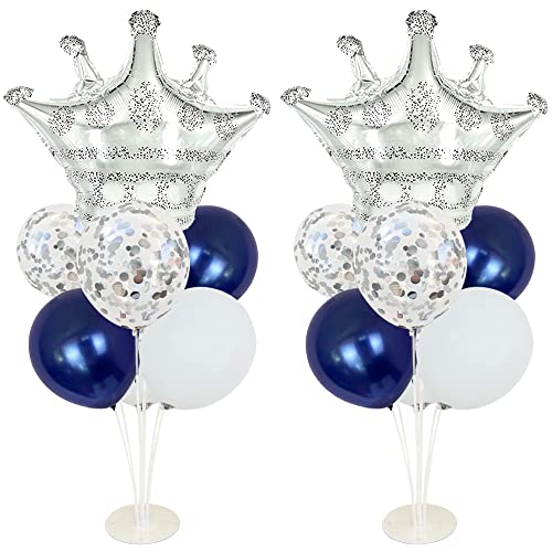 Navy Blue Balloon Stand Kit (16 pcs), Includes 2 Silver Crown Balloons, Great for Baby Shower Decorations - color: Navy Blue