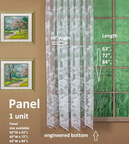 Today's Curtain Floral Vine Lace Panel 63", White, 60W x 63L - color: White, size: 60"W x 63"L (Pack of 1)