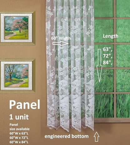 Today's Curtain Floral Vine Lace Panel 63", White, 60W x 63L - color: White, size: 60"W x 63"L (Pack of 1)