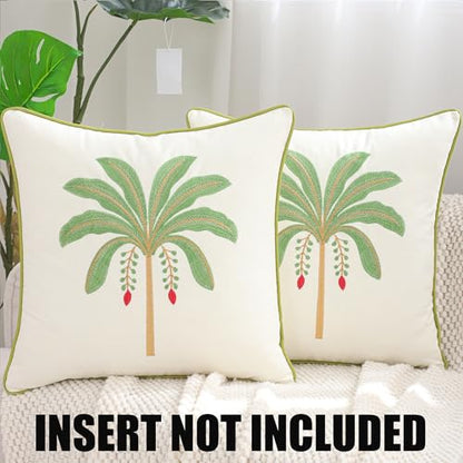Embroidered Throw Pillow Covers 18x18 Pack of 2 Sage Green Palm Tree - color: Sage Green Palm Tree