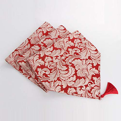 EHouseHome Jacquard Damask Reversible Burgundy Table Runners with Tassels 13 x 72 inch Wrinkle and Water Resistant Spill-Proof Decorative Dining and Wedding Runners - color: Burgundy With Tassels