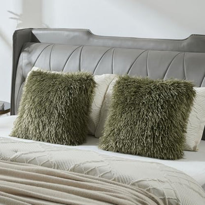 FUTEI Pack of 2 Faux Wool Throw Pillow Covers 18x18 Inch, Olive Green - color: Olive Green