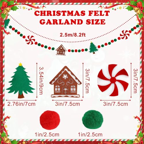 Jansun 8.2 Ft Felt Christmas Garland - color: Red Green White