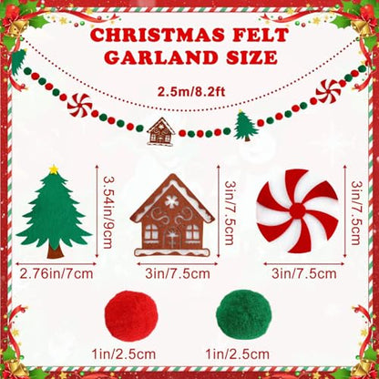 Jansun 8.2 Ft Felt Christmas Garland - color: Red Green White