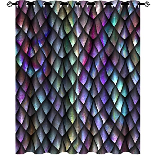 Fantasy Dragon Curtains,Vintage Mid Century Pink Purple Watercolor Metal Dragon Scales Window Drapes Thermal Insulated Grommet Blackout Curtains for Bedroom 2 Panels 45L x 21W - color: Fantasy Dragon, size: 42"W x 45"L (Pack of 1)
