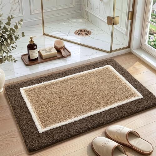DEXI Bathroom Rugs 36x24, Soft Absorbent Bath Mat, Brown and Dark Beige - color: Brown and Dark Beige, size: 36" X 24" (Rectangular)