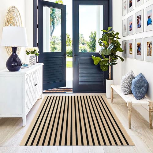 KILOCOCO Striped Rug 4x6 ft Washable Woven Front Door Rug, Brown and Black - color: Brown and Black Stripes, size: 4' x 6' (Rectangular)